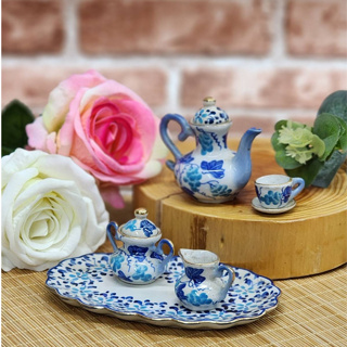 迷你英式陶瓷藍彩小茶具組