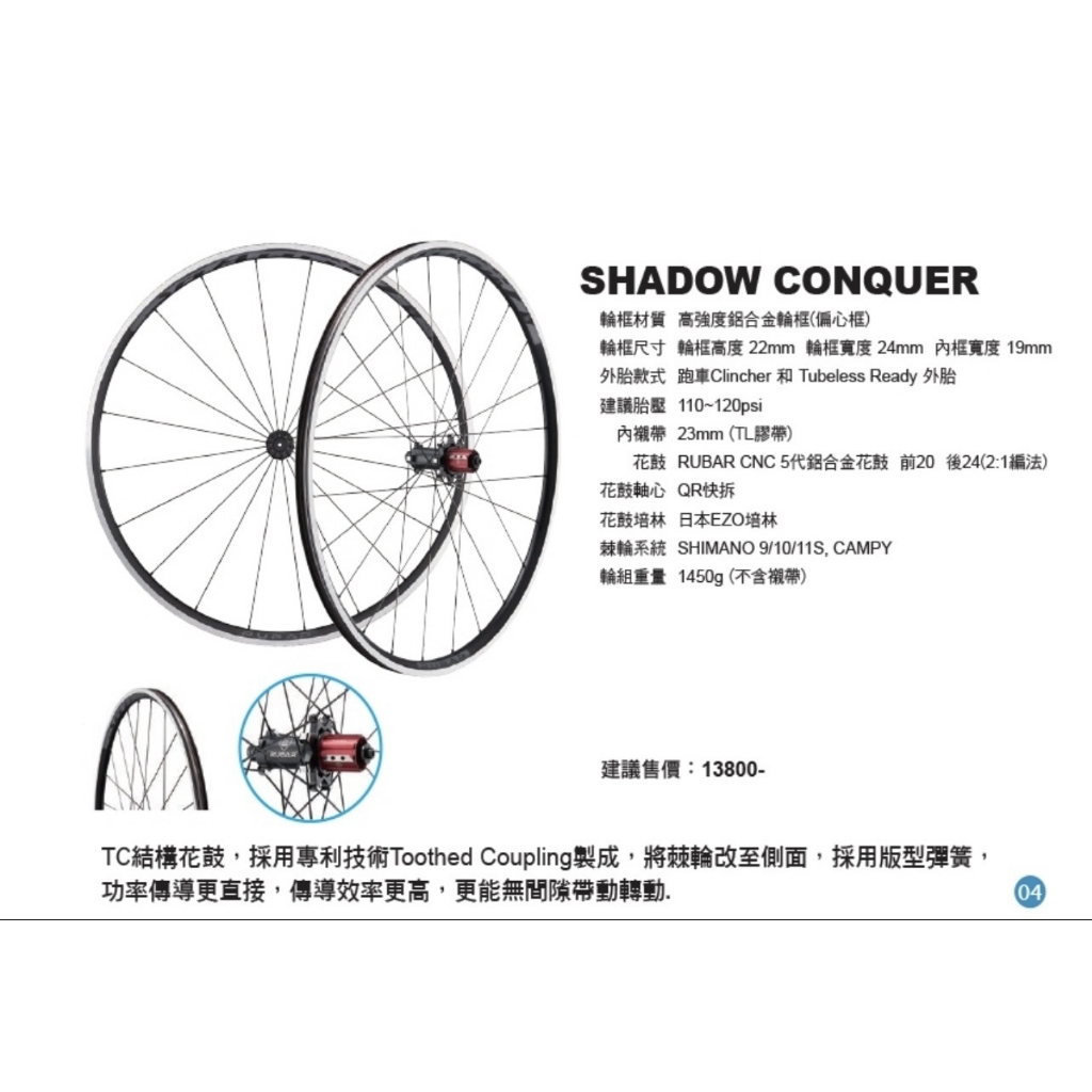 火雞TtH RUBAR SHADOW CONQUER 700C 公路車高強度鋁合金輪框 偏心框 輪組