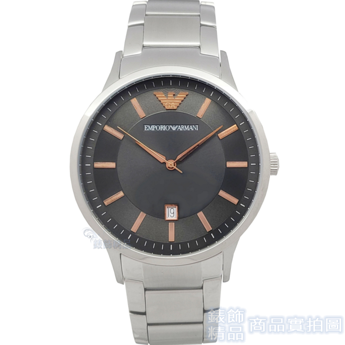 EMPORIO ARMANI 亞曼尼 AR2514手錶 時尚型男 日期 鐵灰面 玫瑰金時標 鋼帶 男錶【澄緻精品】