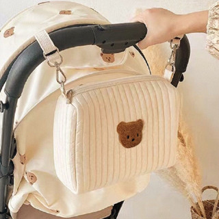 宥瑪商城🦄韓國🐻 ins風刺繡小熊熊 衍縫實用嬰兒推車掛包 拉鍊收納袋 媽咪外出尿布包