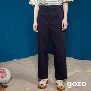 【gozo】花瓣造型剪接彈力直筒長褲(深藍/卡其_M/L) | 女裝 修身 百搭