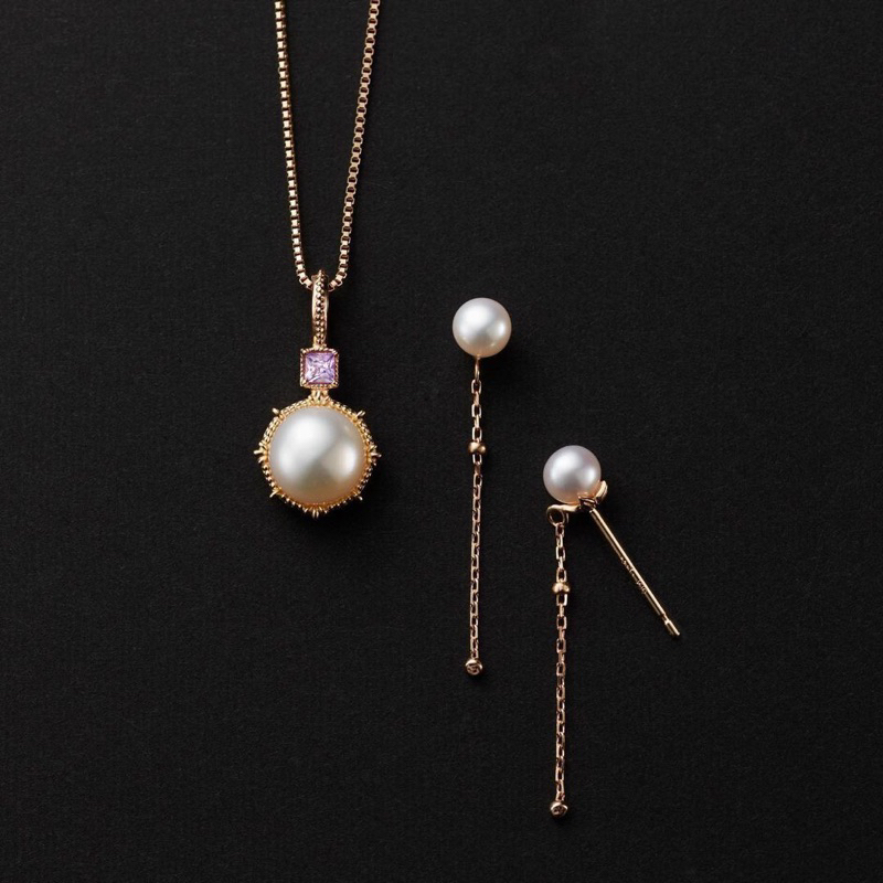Phlox’s | 天然珍珠紫水晶吊墜飾品套組日本專櫃agete同款 | 項鍊 耳環