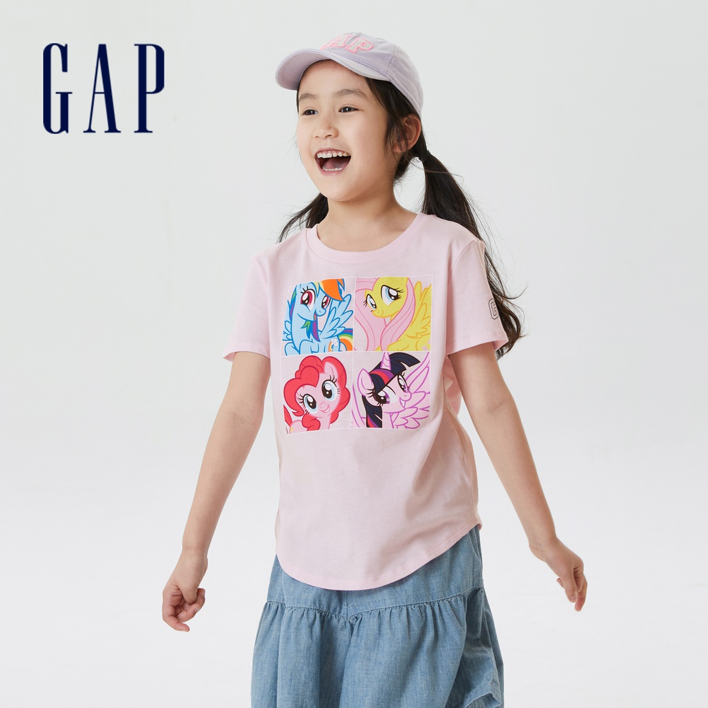 Gap 女童裝 Gap x 彩虹小馬聯名 Logo印花圓領短袖T恤-淡粉色(611934)