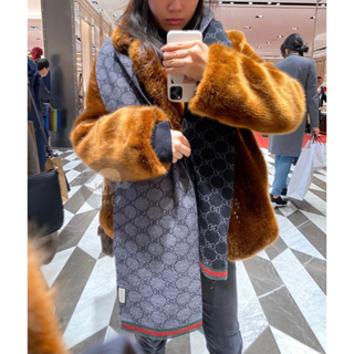👻現貨🇺🇸 Gucci 雙面圍巾 100% 羊毛 滿版 正品 歐洲 代購 老花 GG 黑灰 經典 雙面 男生 女生