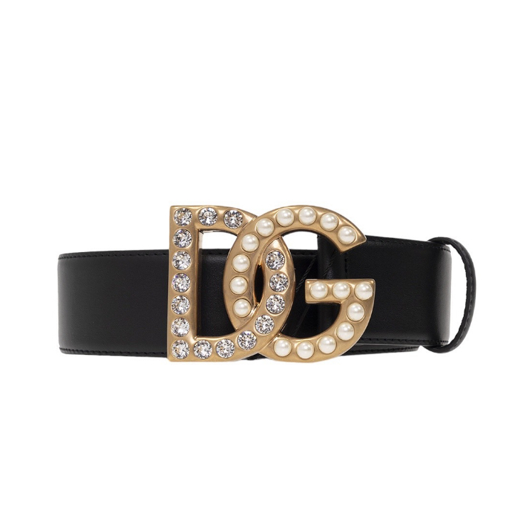 Dolce & Gabbana DG 女款DG 珠寶徽標窄版2.5 公分小牛皮腰帶 75/80/85/90公分