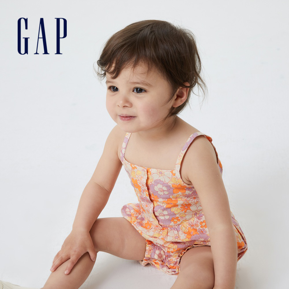 Gap 嬰兒裝 純棉花卉吊帶包屁衣-花朵印花(600489)
