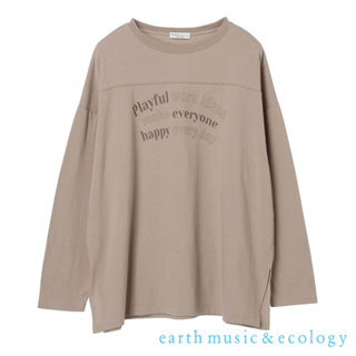 earth music&ecology 標語打印圓領長袖T恤(1L21L1C0140)