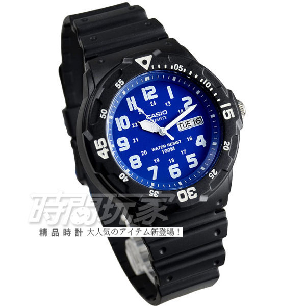 CASIO卡西歐 MRW-200H-2B2 原價1050 運動錶 橡膠 黑X藍面 潛水錶造型 夜光 指針 【時間玩家】