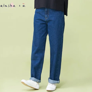 a la sha+a「全新、深藍M」經典反摺直筒牛仔褲