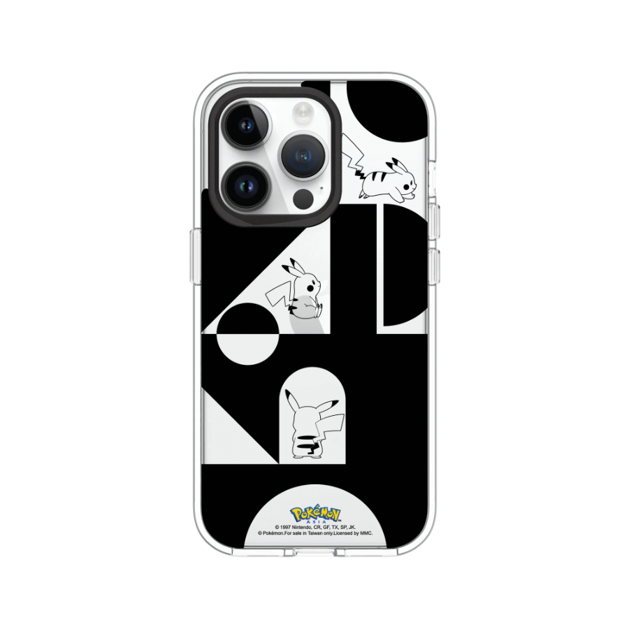 犀牛盾 適用iPhone Clear透明防摔手機殼∣寶可夢系列/皮卡丘與積木-黑白版