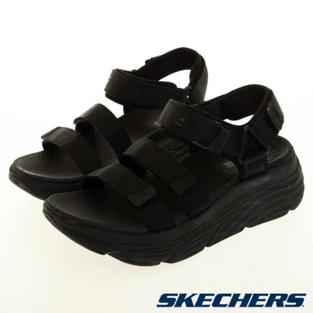 【SKECHERS】MAX CUSHIONING SANDAL 女 舒適 柔軟  厚底 涼鞋 黑-140218BBK