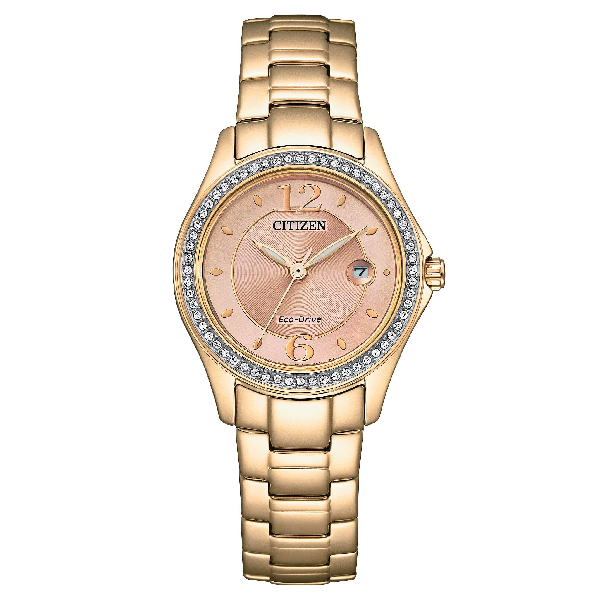 CITIZEN星辰錶 FE1253-80X  玫瑰金晶鑽奢華光動能女錶 29.5mm 金款