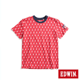 EDWIN x FILA聯名 童裝 經典主義滿版聯名LOGO印花短袖T恤(紅色)