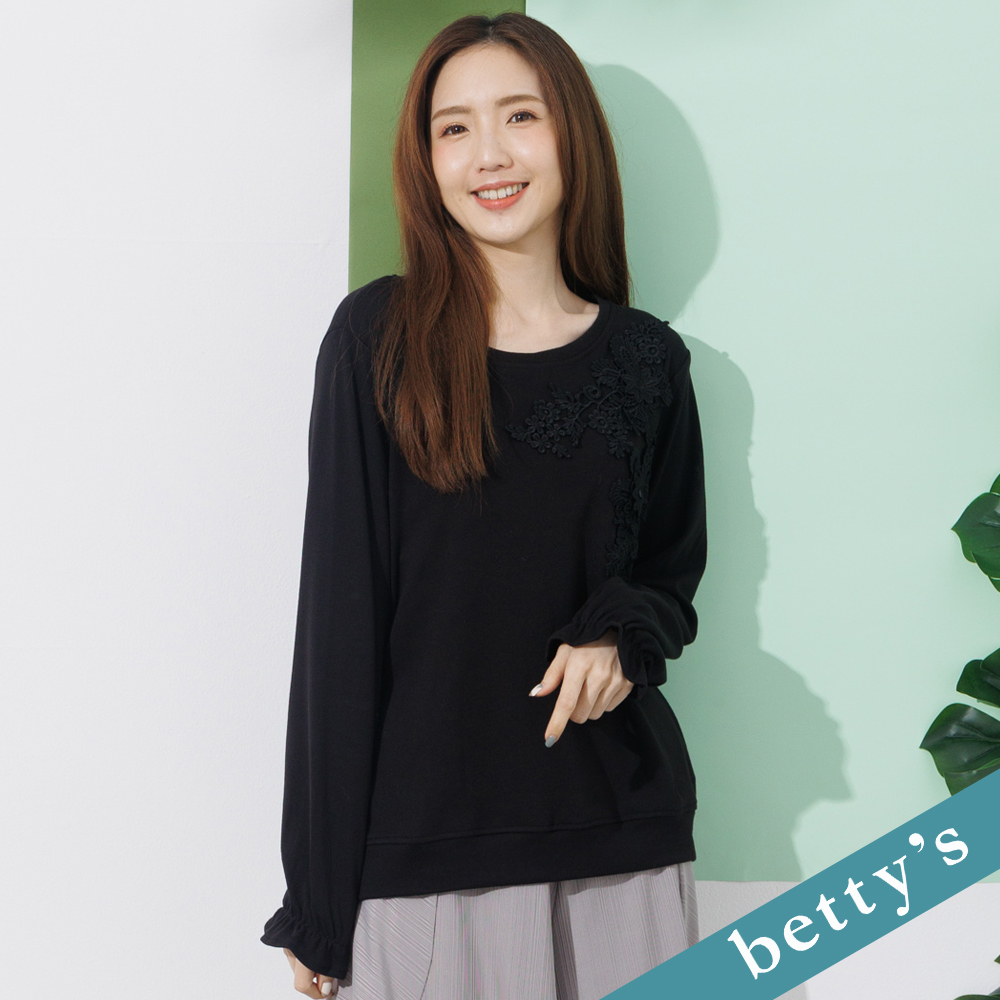 betty’s貝蒂思(21)立體蕾絲花圓領上衣(黑色)