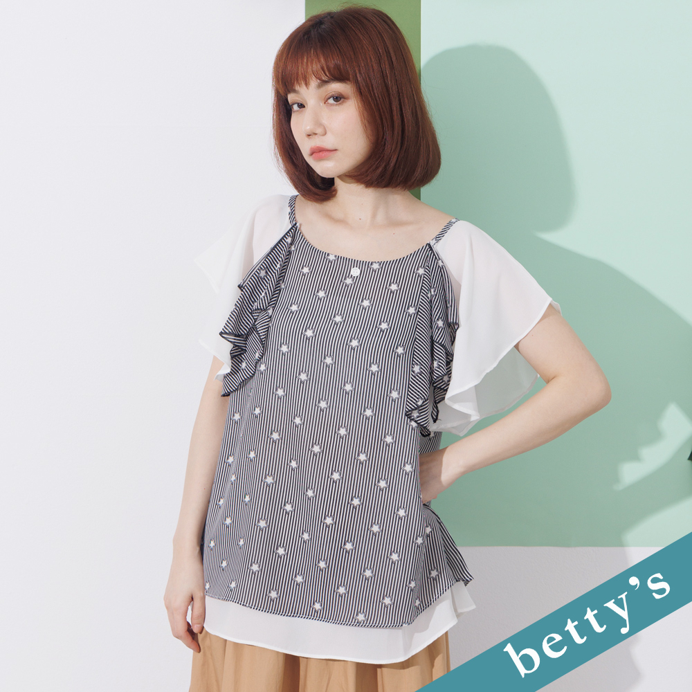 betty’s貝蒂思(21)假兩件星星條紋雪紡上衣(黑色)