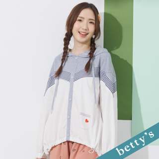 betty’s貝蒂思(21)拼接條紋織帶連帽上衣(淺灰)
