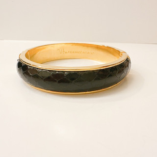 ［二手真品］Vita fede 黑色真皮 金屬手鐲 手環