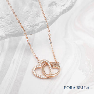 <Porabella>925純銀鋯石項鍊 雙心雙環造型 心型純銀項鍊 情人節禮物 告白 生日禮物 Necklace