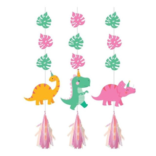 派對城 現貨【裝飾串3入-可愛恐龍】 歐美派對 派對裝飾 吊飾 天花板裝飾 可愛恐龍 派對佈置 拍攝道具