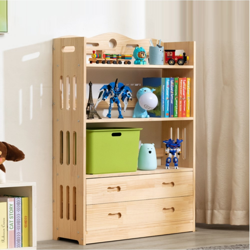 【AOTTO】大容量實木雙抽兒童收納書櫃