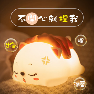 ⚡️臺灣現貨⚡️矽膠貓咪小夜燈 七彩呼嚕貓小夜燈 解壓紓壓燈 貓咪氛圍燈 造型矽膠拍拍燈 LED充電小夜燈 氛圍燈