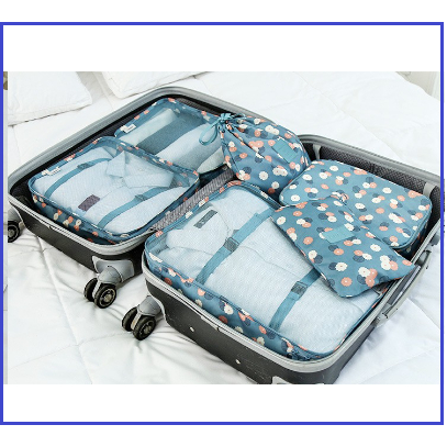 淺藍花朵 DINIWELL行李箱衣物整理袋 防水旅遊收納包 6件套裝 防水旅行收纳袋