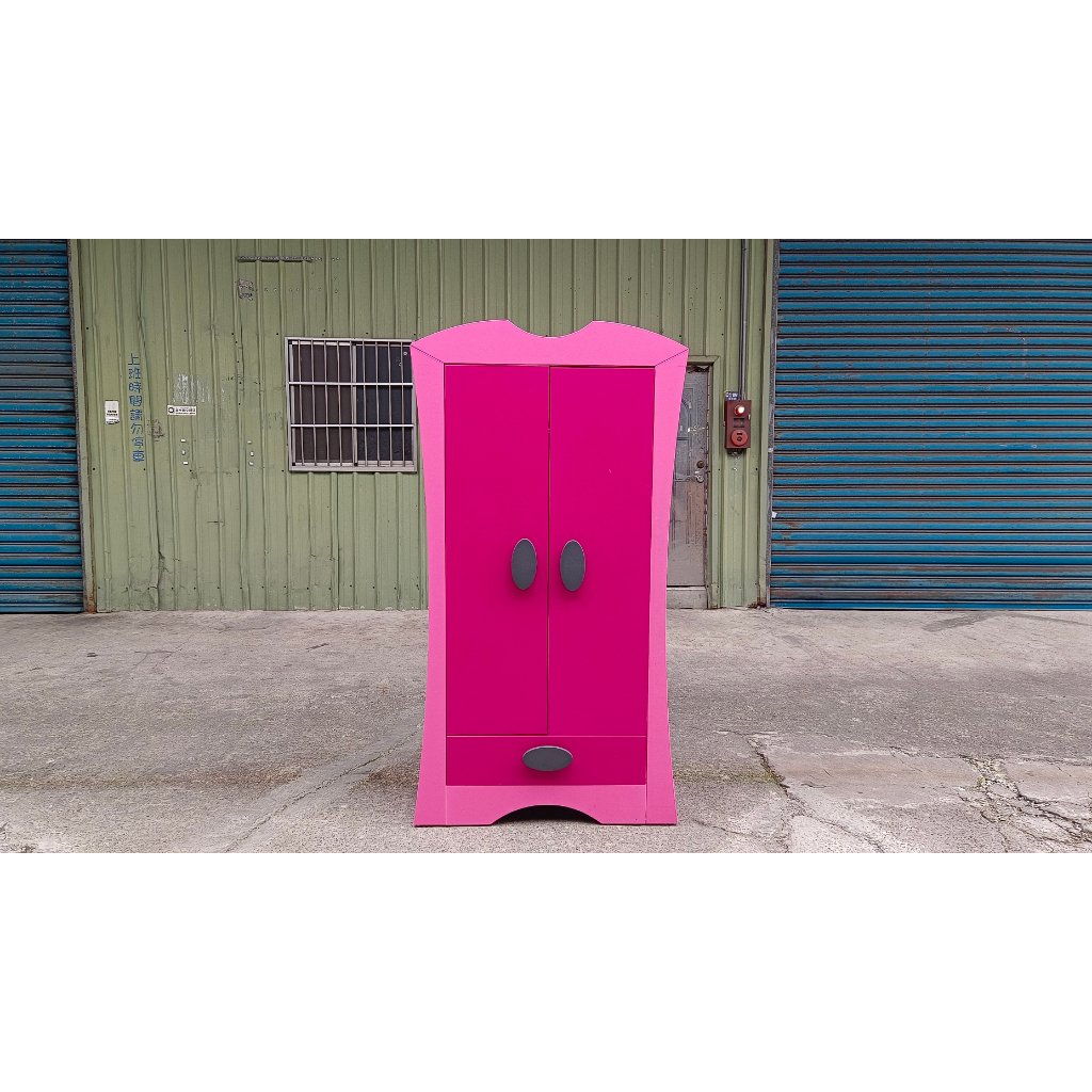 【安鑫】新北土城二手家具~3.5尺桃紅色造型開門單抽衣櫥衣櫃 收納櫃 吊衣架 【A1024】