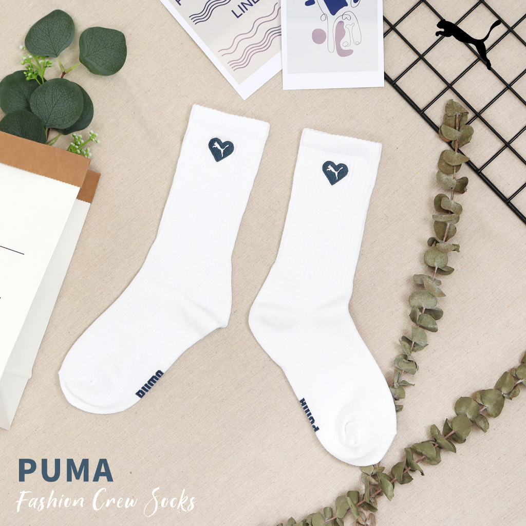 Puma 襪子 Fashion Crew Socks 白 藍 愛心 中筒襪 男女款 台灣製【ACS】 BB141302