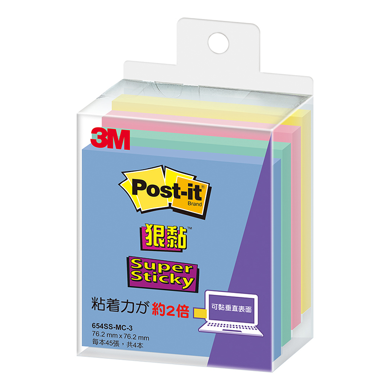 3M 654SS-CM-4色狠黏利貼 3M*3 墊腳石購物網