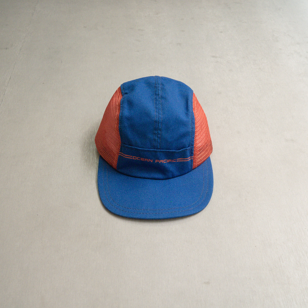 《白木11》 VINTAGE OCEAN PACIFIC JET CAP 藍橘 鬆緊 彈性 遮陽 網帽 五片帽