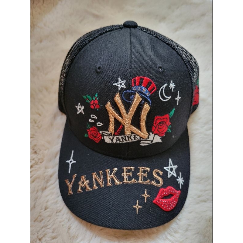 MLB 水鑽玫瑰刺繡洋基棒球帽 網帽