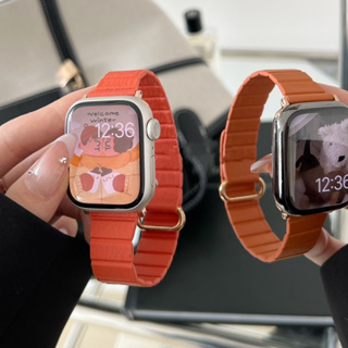 星光色錶帶 磁吸錶帶 適用於 Apple Watch 8 錶帶 荔枝紋皮質 7 6 5 SE蘋果錶帶 45mm 44mm