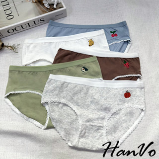 【HanVo】水果刺繡透氣棉質內褲 舒適柔軟親膚透氣日系三角褲 中低腰 獨立包裝 流行少女內褲 內著 A11-5664