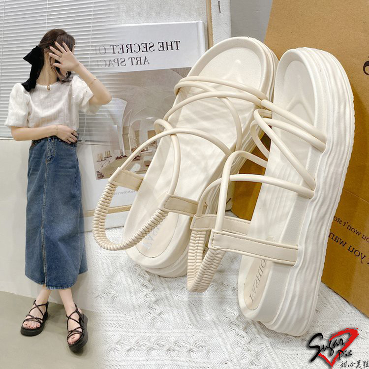 甜心美鞋♥︎厚底細帶羅馬涼鞋【台灣現貨快出】細帶涼鞋 羅馬鞋 交叉涼拖鞋 休閒涼鞋 平底涼鞋 套腳 厚底 百搭 A-69