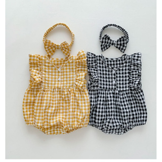 🥨ZANNER KIDS (現貨90)格紋無袖包屁衣+髮帶(一套) 連身服 嬰幼兒服 童裝