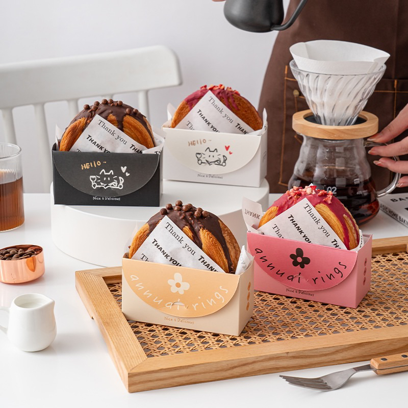 『Mi烘培』年輪可頌包裝盒 每組5套 （含包裝盒+襯紙）甜甜圈包裝盒 點心盒 外帶盒 野餐盒 吐司 早餐盒 麵包盒