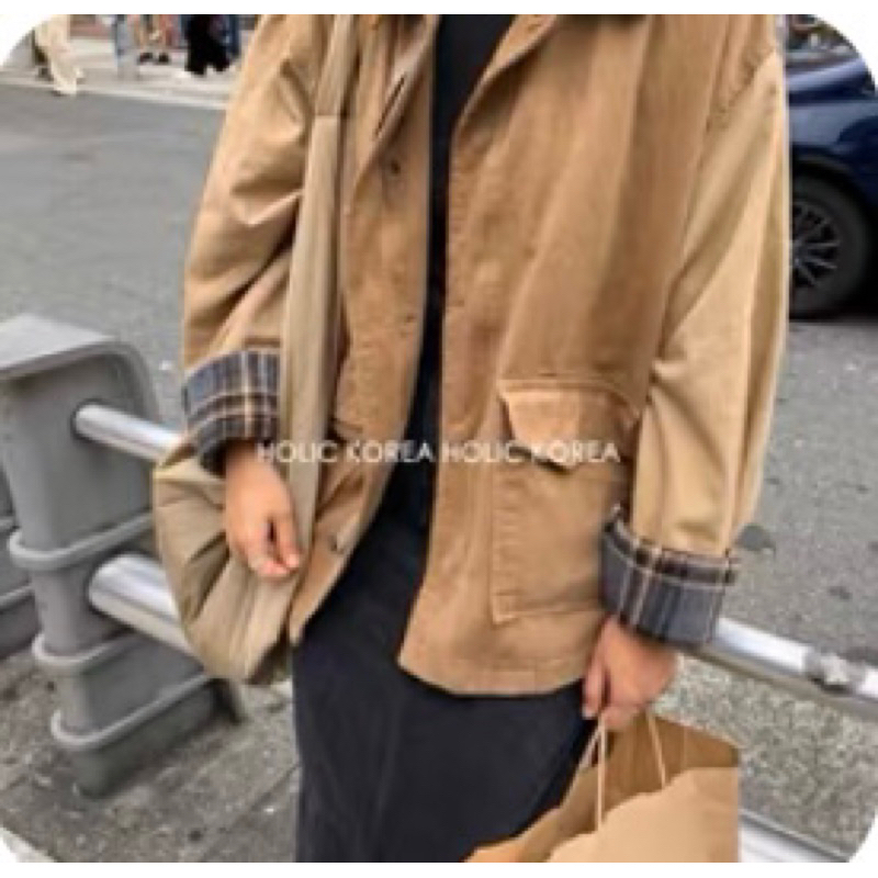 正韓拼接復古格紋風衣絨布外套 92pleats thenaked onsaturday 77smarket