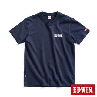 EDWIN 露營系列 富士山腳營地LOGO小印花短袖T恤(丈青色)-男款