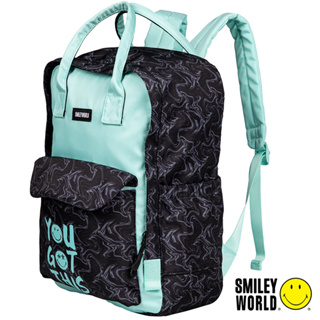 【SMILEY WORLD 】 防潑水手提後背二用後背包 筆電包 學生包 書包 旅行包 新款多功能手提包(黑)