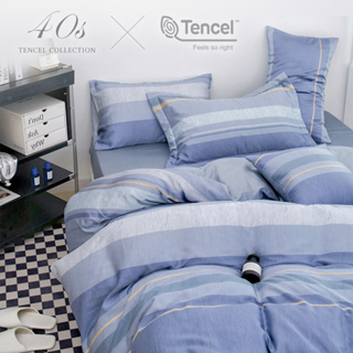 「Belle Vie」100%純天絲 床包鋪棉兩用被組 雙人特大【水沐藍】台灣製 Tencel 40支 200織 萊賽爾