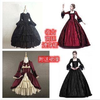復古宮廷連身裙禮服歐洲宮廷裝宮廷禮服裙大擺裙收腰復古裙收腰宮廷裝宮廷禮服舞臺表演服收腰喇叭袖