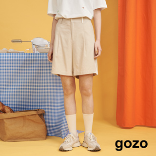 【gozo】棉麻拼色西裝短褲(黑色/淺卡其_M/L)｜女裝 顯瘦 休閒