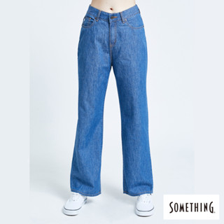 SOMETHING 女款 涼爽寬鬆直筒褲(中古藍) 