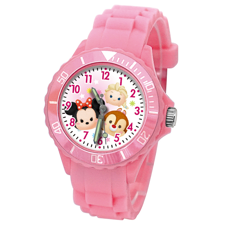 【迪士尼系列】繽紛粉紅兒童錶_TSUMTSUM米妮好友 正版授權 兒童手錶 學習時間 轉圈趣味手錶