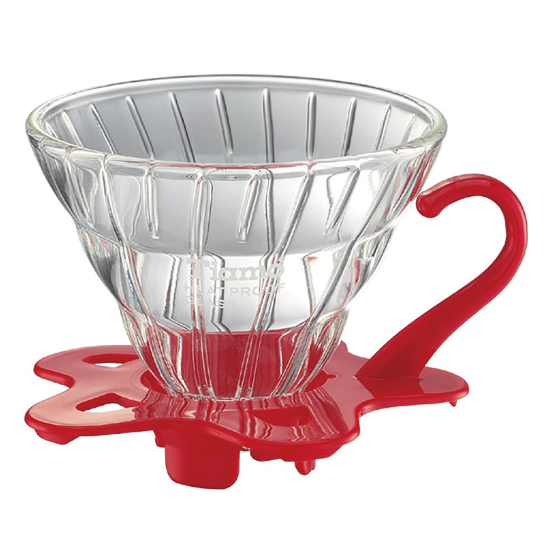 【TIAMO】V01耐熱玻璃咖啡濾杯 濾器 附咖啡匙+滴水盤/HG5356R(1-2人/紅色) | Tiamo品牌旗艦館
