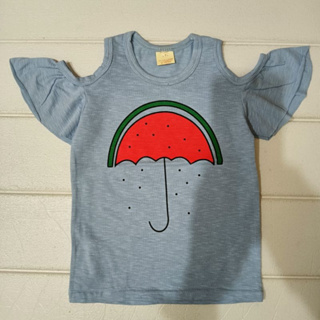 全新 現貨 台灣 製造 兒童T恤 超可愛 露肩 女童 T恤 台灣製 短袖 衣服 夏季 兒童 衣 男童 西瓜 雨傘 幼童