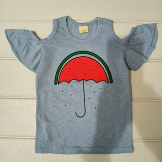 全新 現貨 台灣 製造 兒童T恤 超可愛 露肩 女童 T恤 台灣製 短袖 衣服 夏季 兒童 衣 西瓜 雨傘 幼童