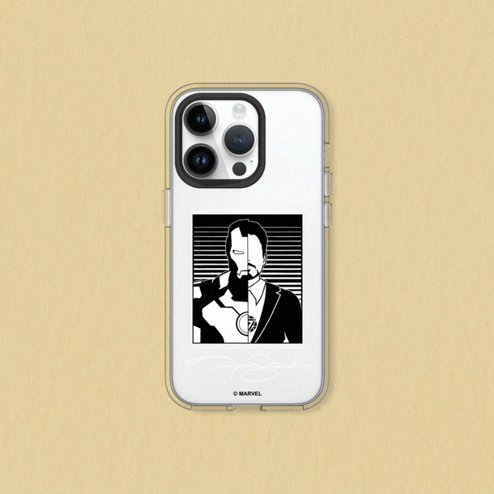 犀牛盾 適用iPhone Clear透明防摔手機殼∣Marvel系列/鋼鐵人-黑白版