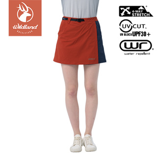 【Wildland 荒野】N66彈性抗UV拼接機能褲裙 女 0B11365-143 椒橙色 | 舒適彈性防曬短裙