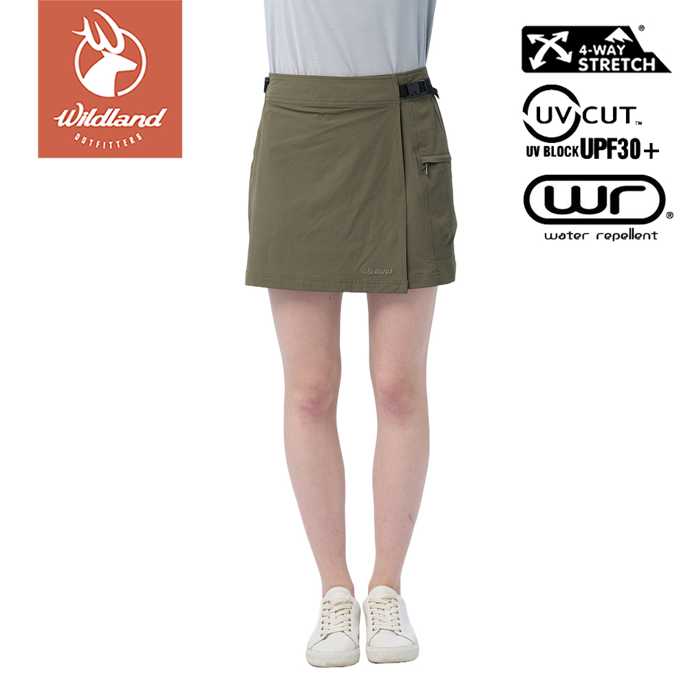 【Wildland 荒野】N66彈性抗UV防潑功能一片裙 女 0B11361-169 鼠尾草綠 | 舒適彈性防曬短裙